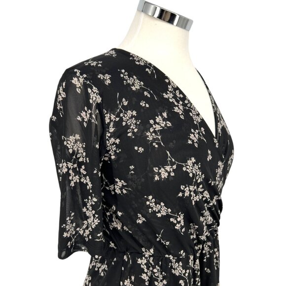41 Hawthorn Floral A-Line Mesh Dress Black Short Sleeve Size Small NWT - Picture 3 of 11